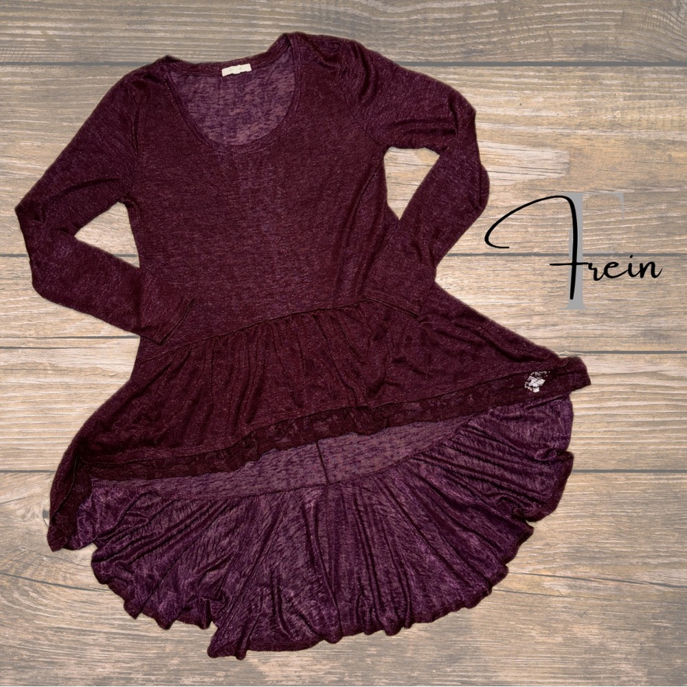 High/Low Romantic Burgundy Duster Top - Picture 2 of 4